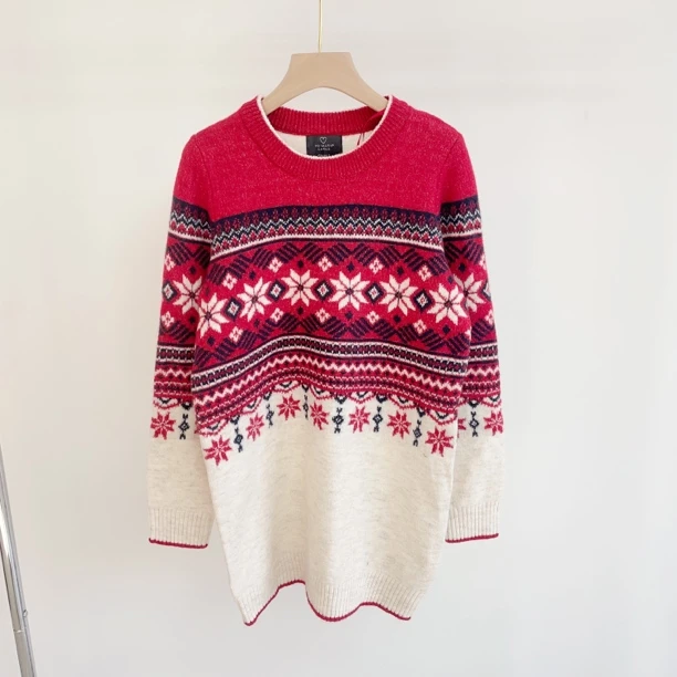 仓2  圣诞风雪花冬季圆领费尔岛毛衣针织宽松