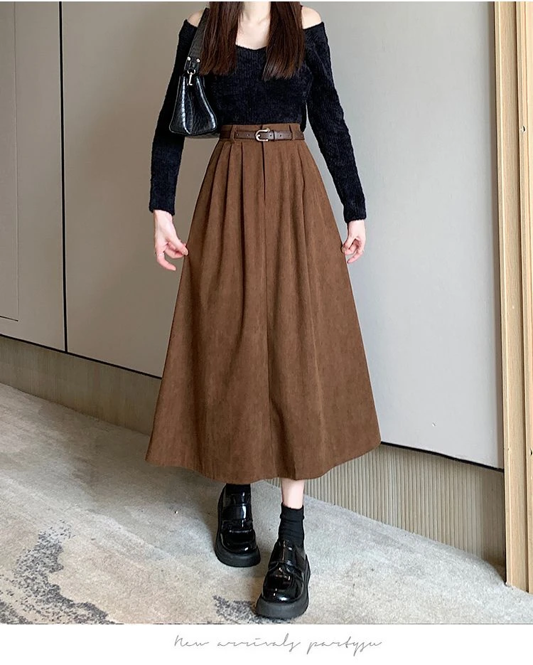 加大码半身裙女秋冬300斤显瘦气质高腰胖mm百搭复古韩版毛呢a字裙
