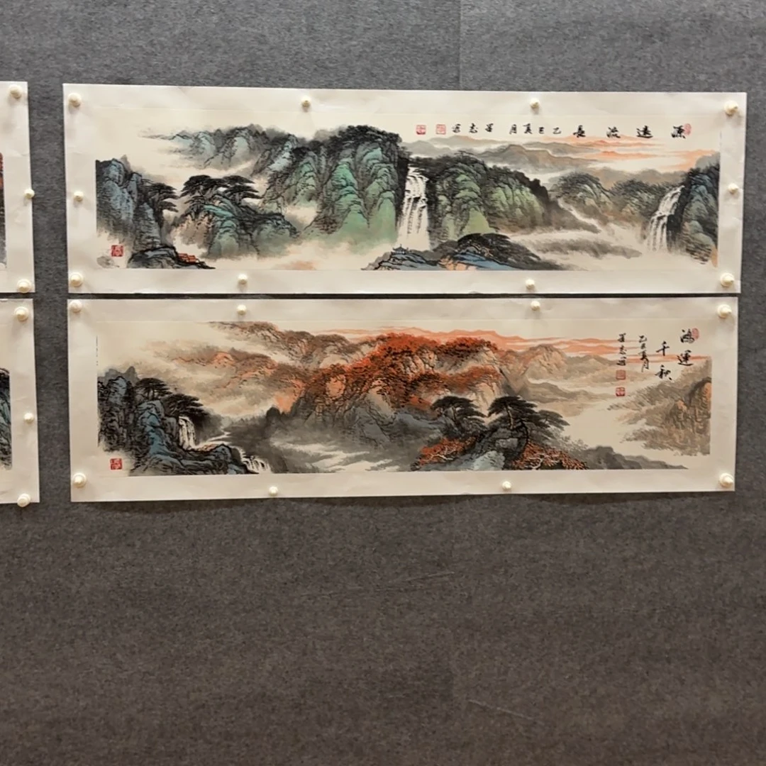 国画四尺对开山水作品两张