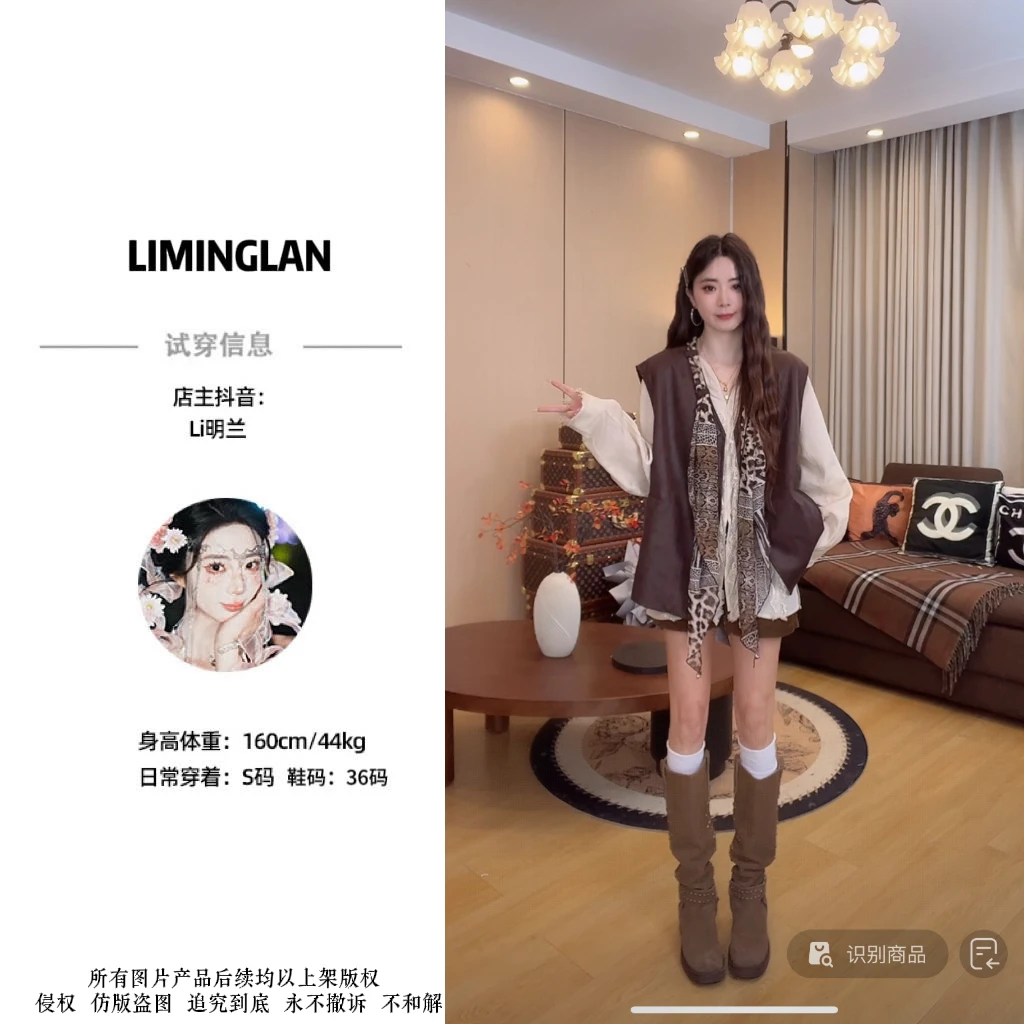 李明兰秋季新款宽松时尚加丝巾设计款百搭显白马甲