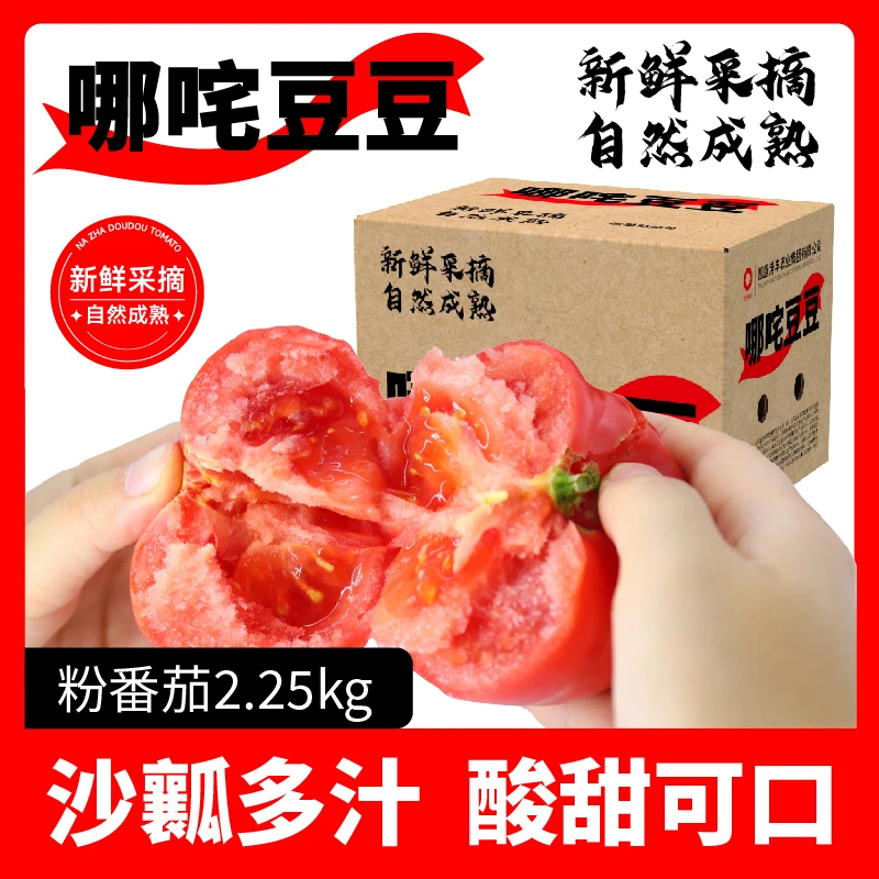 哪咤豆豆【现摘现发】沙瓤粉番茄4.5斤新鲜采摘自然成熟水果西红柿