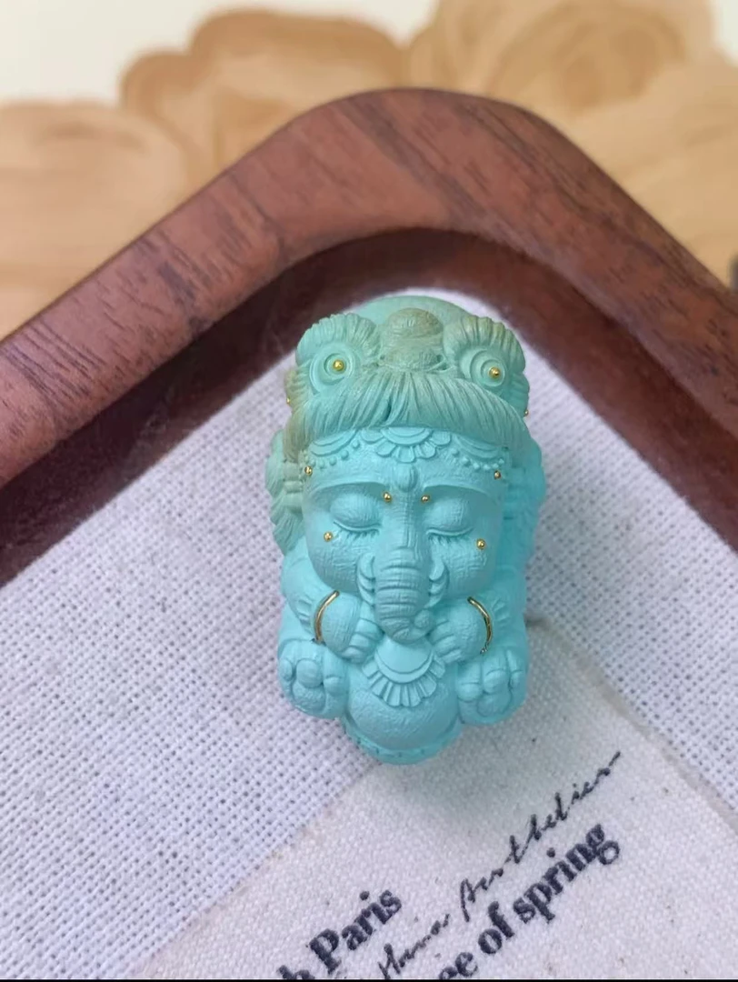天然原矿绿松石精品Lisa象雕刻件颈饰吊坠挂牌12.25g