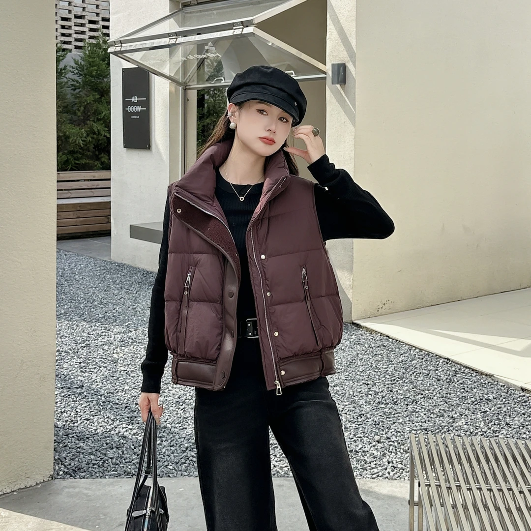 【下摆皮毛马甲】拼接设计感2024冬季短款新款韩版外套