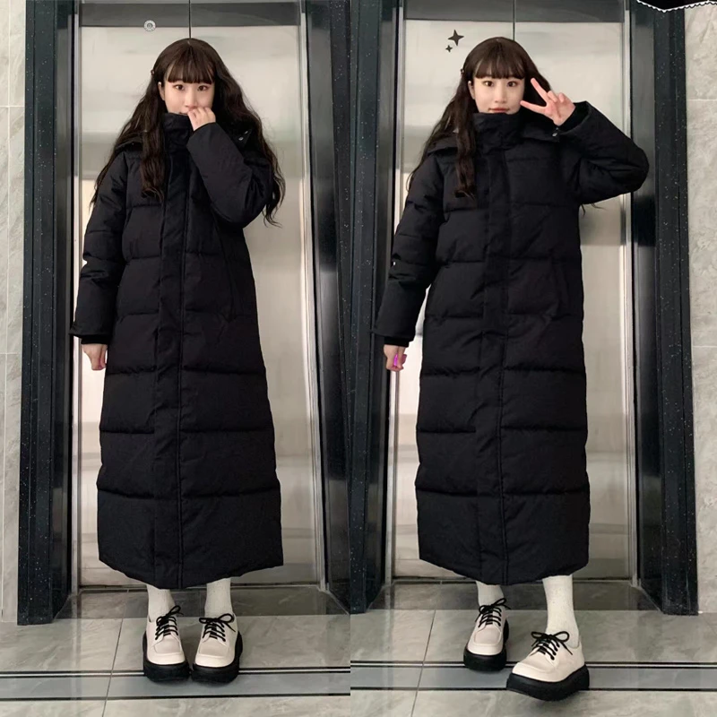 哈尔滨超长款冬季加厚棉服韩版宽松学院棉衣到脚踝情侣棉袄外套冬