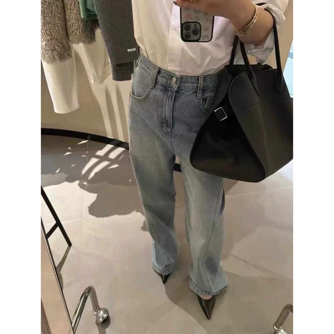 韩国订单UNBOUND斜线直筒牛仔裤