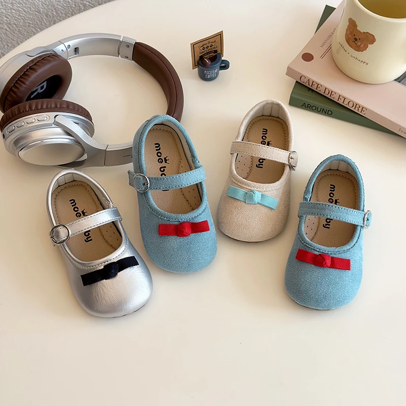韩版女童2025春季蝴蝶结公主风小皮鞋软底防滑百搭浅口单鞋儿童