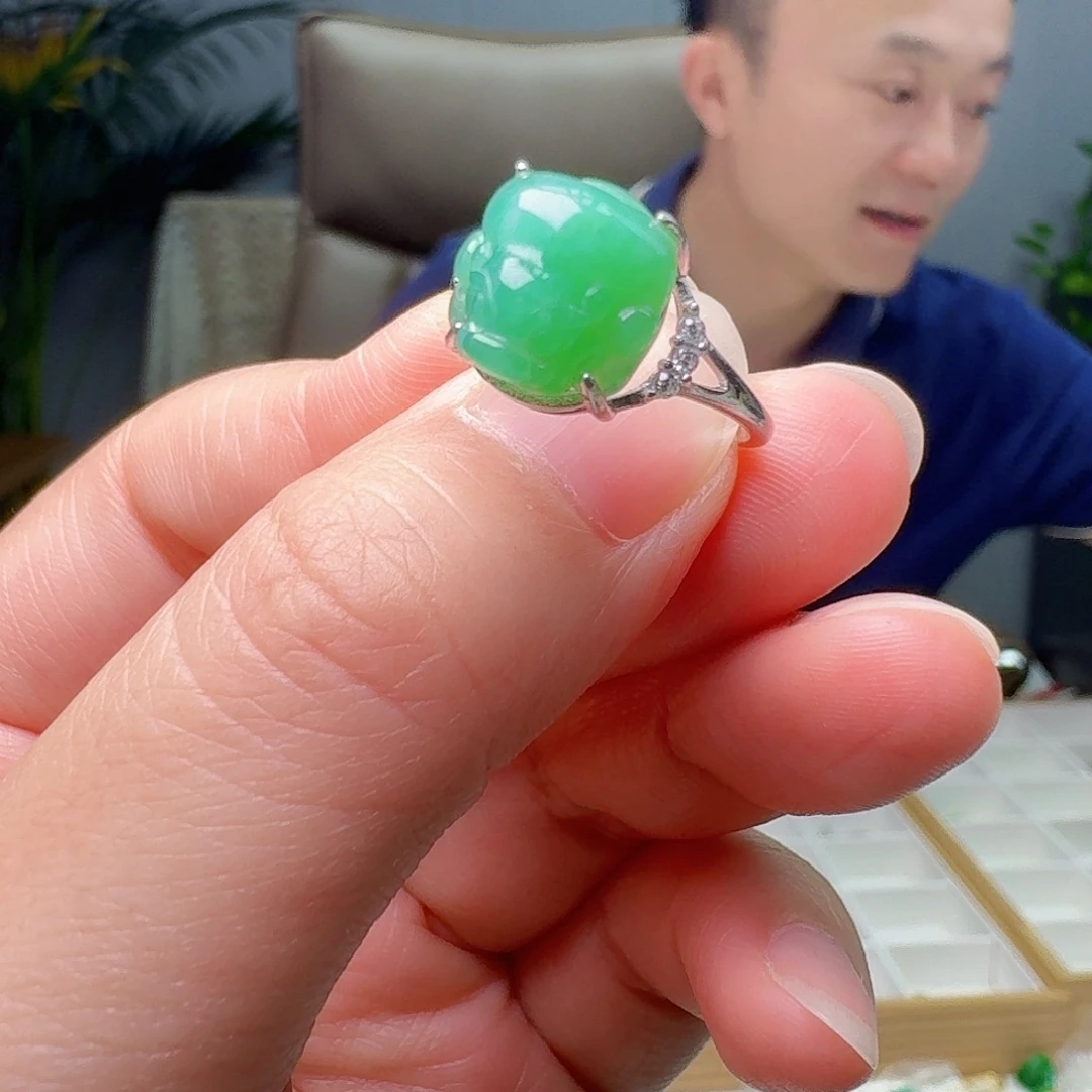 翡翠银S925镶嵌戒指天然