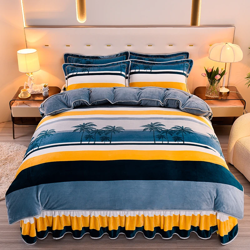 冠淘 秋冬款防寒印花牛奶绒四件套双面绒床上用品加厚保暖四件套