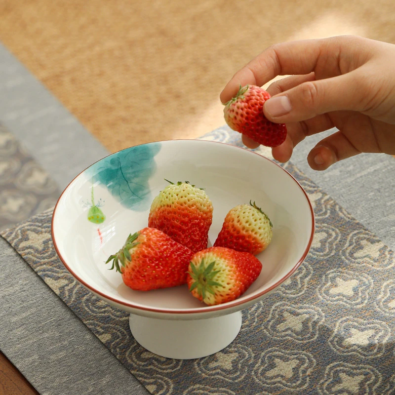 釉下彩手绘茶点盘围炉煮茶陶瓷水果糕点盘茶室干果盘精致托盘