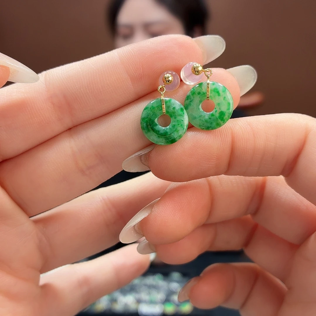 翡翠18K金镶嵌耳饰