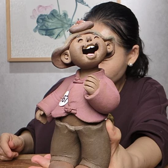 粗砂不规则羲媧娃系列作品雷锋帽男娃