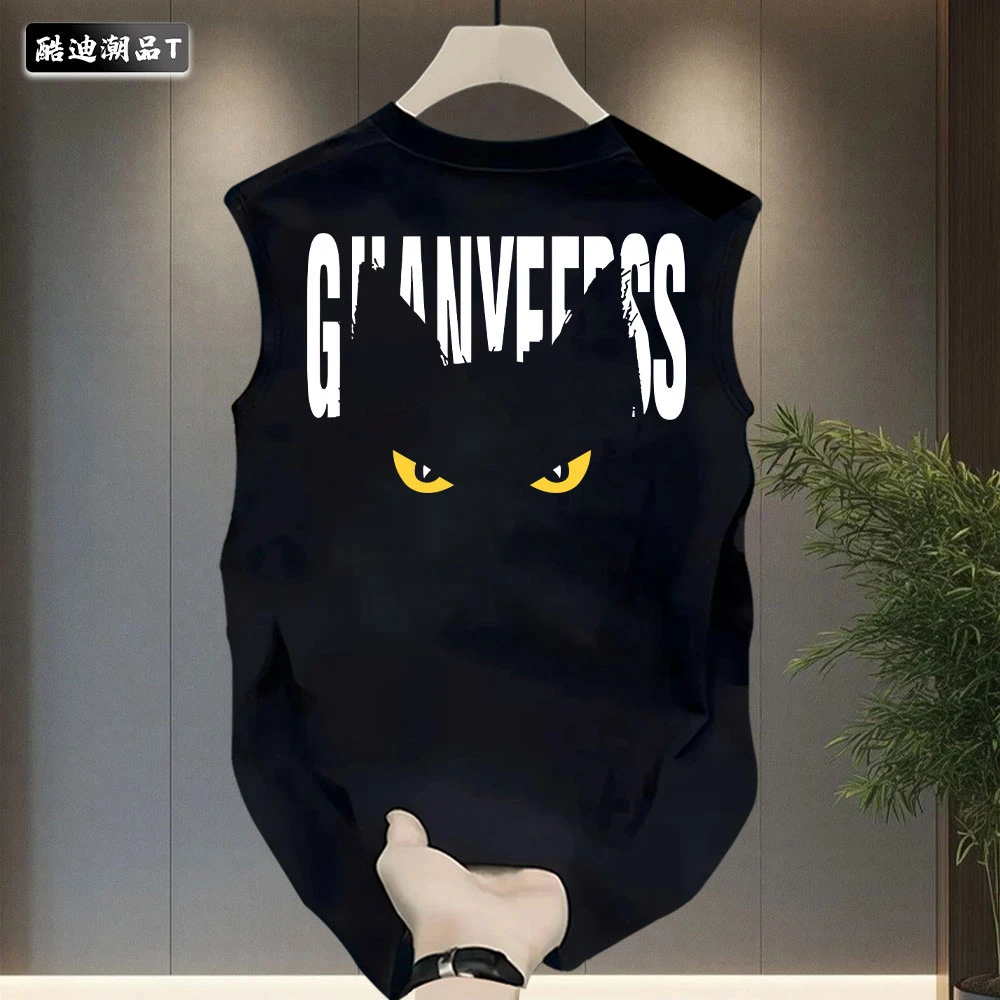 新款港风个性潮流恶魔之眼印花痞帅男青年无袖纯棉坎肩背心宽松