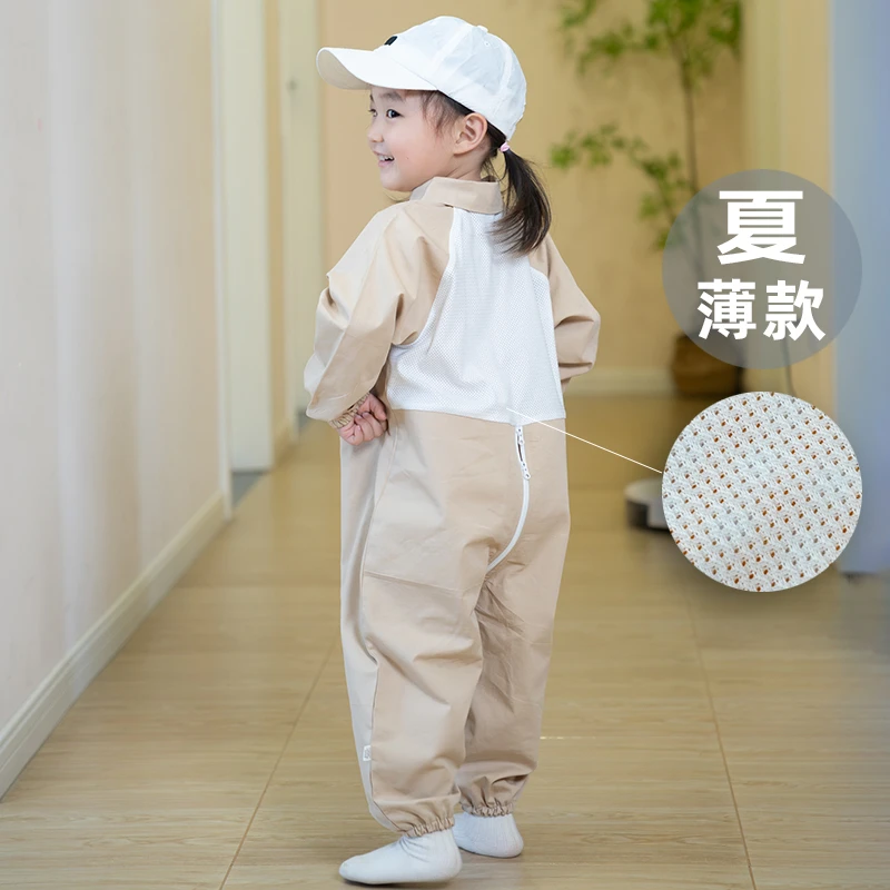 宝宝爬爬服夏季薄款透气纯色学爬防脏全身连体衣服纯棉婴儿爬行服