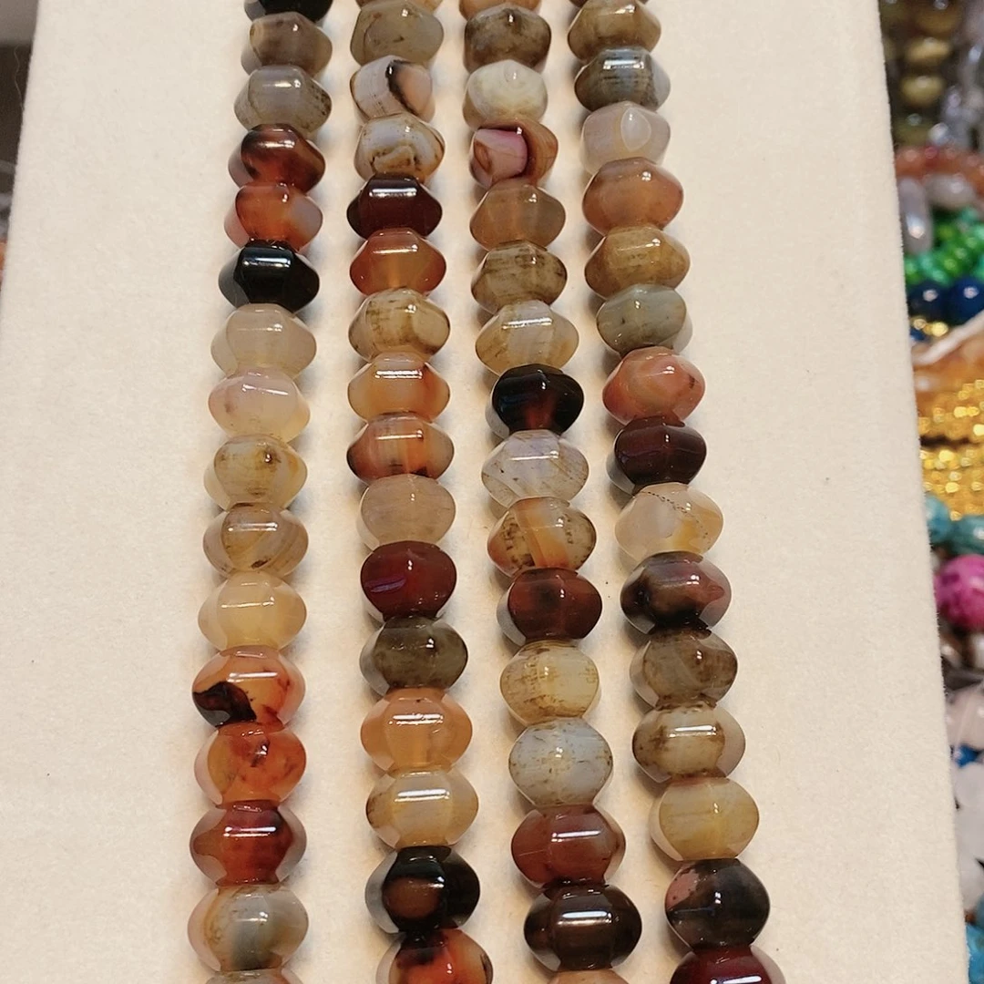 玛瑙/玉髓散珠天然玛瑙渐变南瓜珠一条14m m