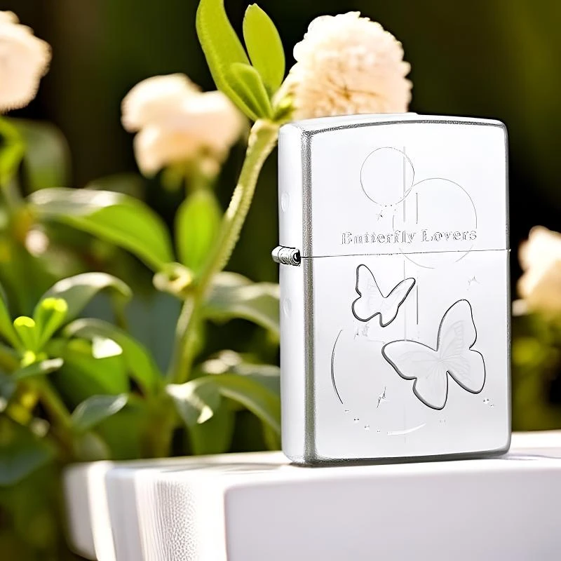 zippo打火机官方正品蝴蝶恋曲防风打火机银色简约送男友礼物TCJ1