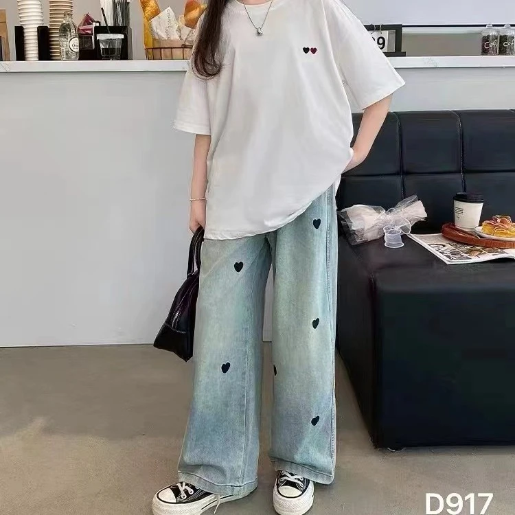 【X25462】爱心刺绣牛仔裤