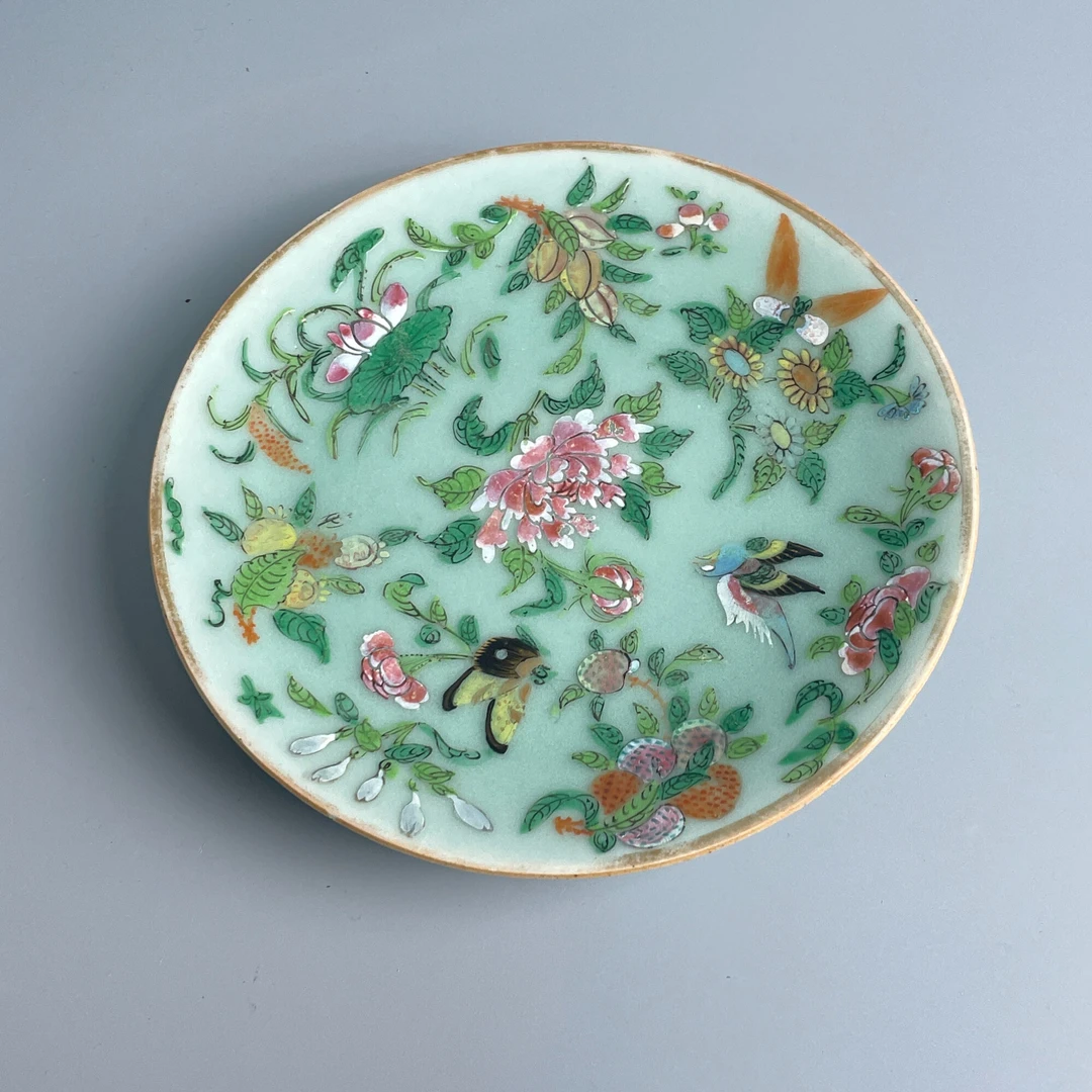 瓷器/古董 道光豆青釉花鸟盘M25CH008C88古玩/收藏/文物/绣花张