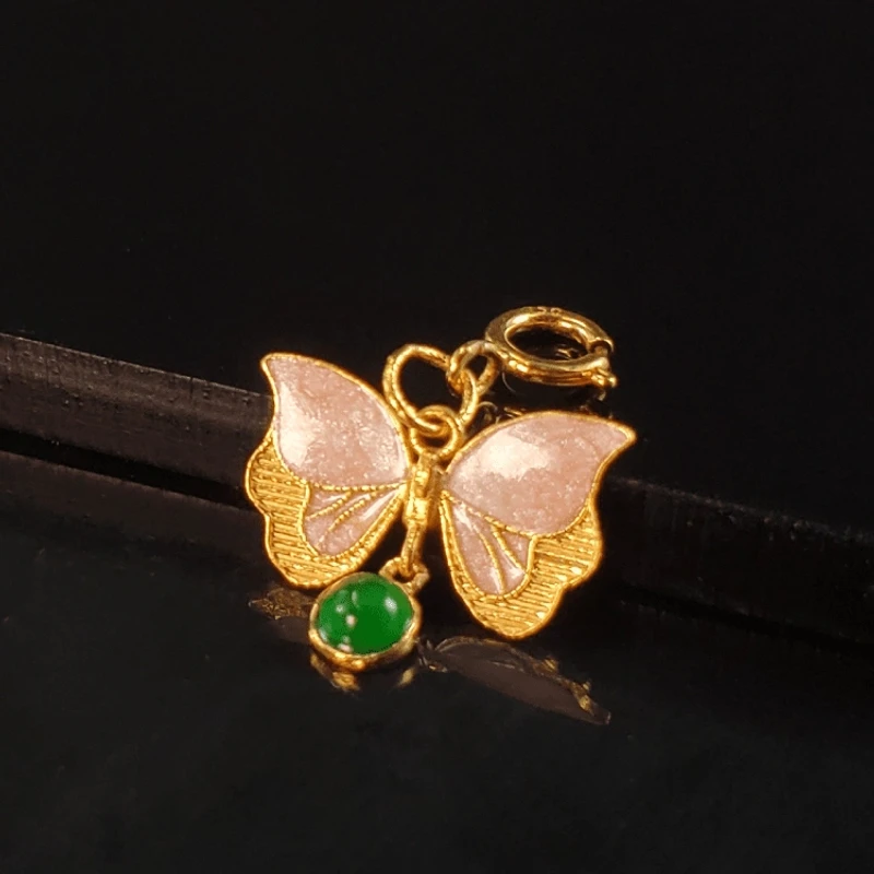 18K金翡翠烧蓝蝴蝶吊坠滴溜G7854