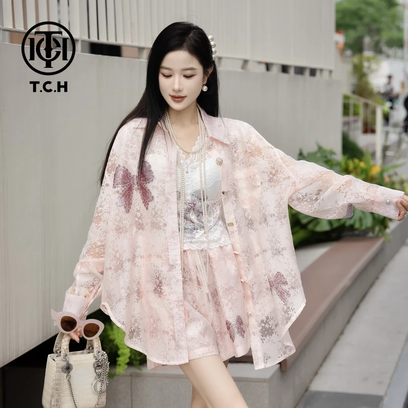 TCH私服烫钻工艺新款时尚休闲百搭舒适衬衫女T75A13E5026轻奢tch