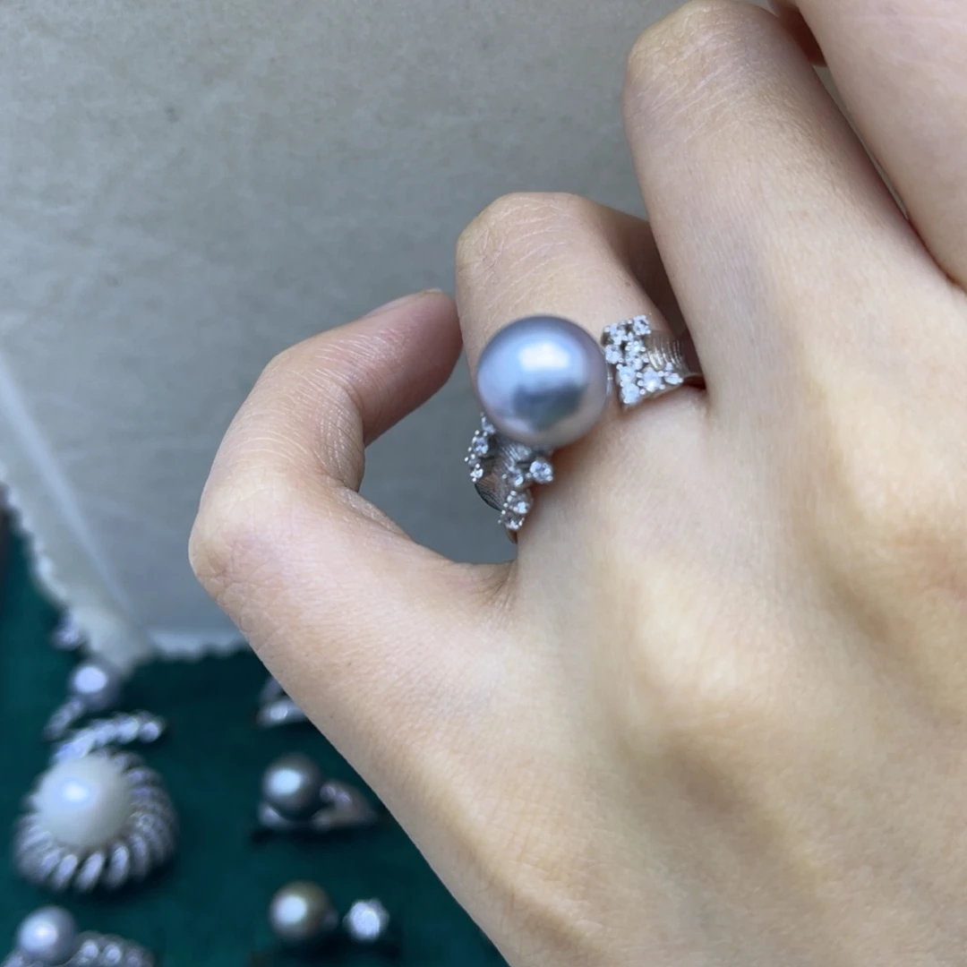 银S925镶嵌戒圈海水珍珠