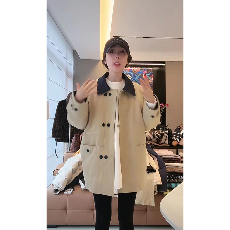 新款时尚百搭撞色通勤拼接羽绒风衣外套