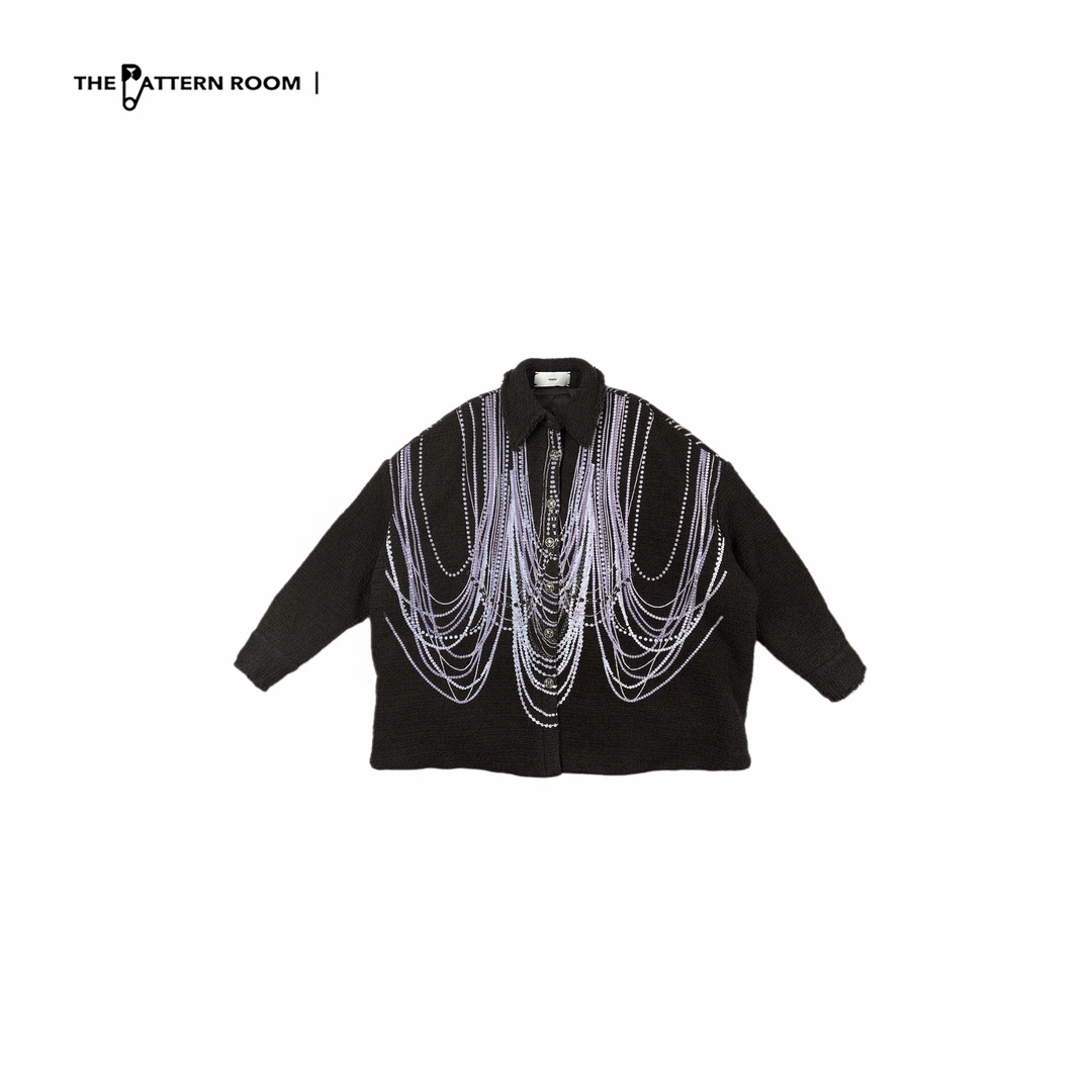 HUMHUM｜矛盾美学粗糙精致感肌理磨损珍珠印花短外套