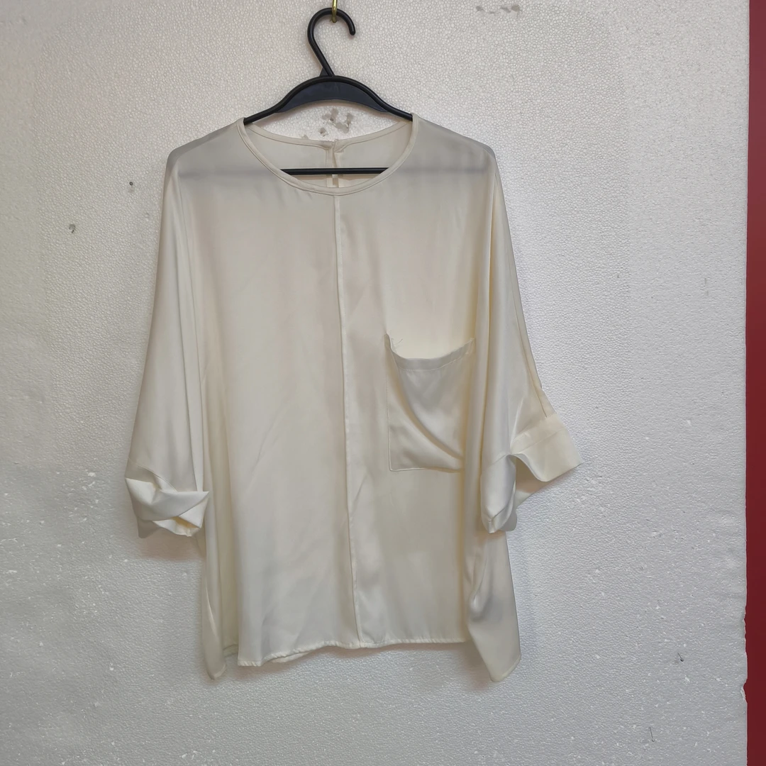 重磅真丝双乔弹力缎设计感圆领百搭七分袖桑蚕丝T恤上衣B23