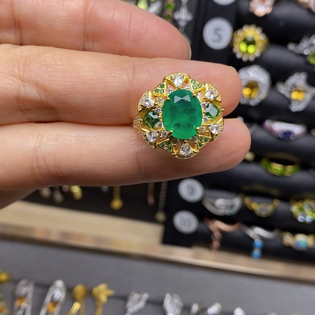 戒指银S925镶嵌祖母绿