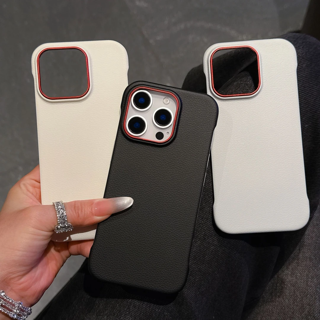 电镀框荔枝纹适用iPhone15promax手机壳苹果16pro新款网红14小众