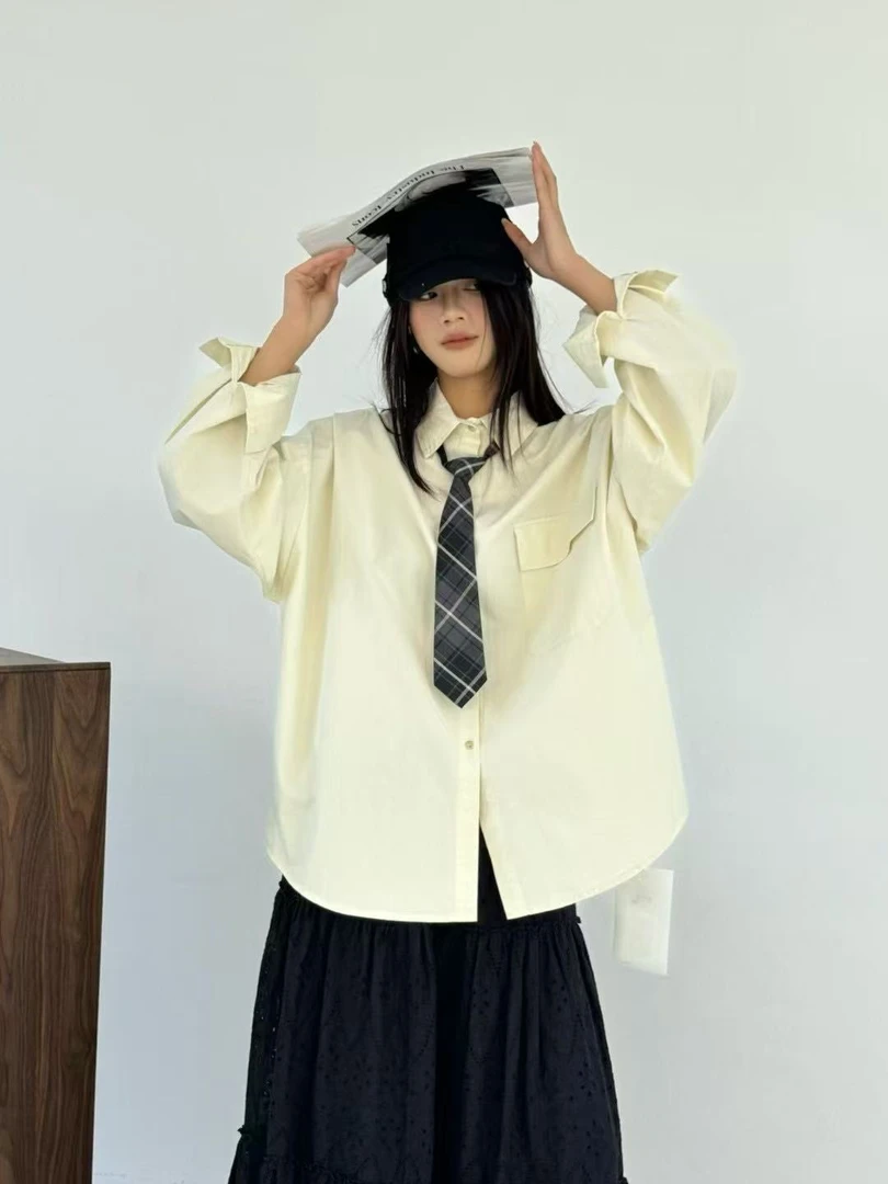 3650号251201#春新款韩系宽松单口袋休闲长袖衬衣 D2-41b