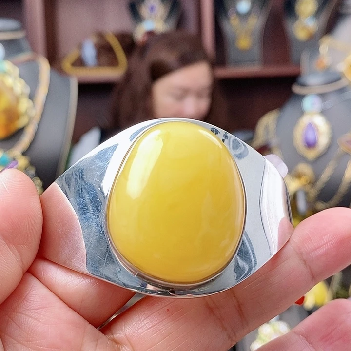 琥珀手镯银S925镶嵌手镯