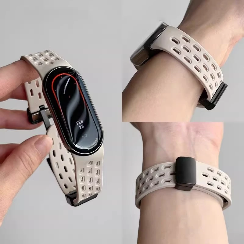 适用小米手环9新款磁吸硅胶表带网动镂空运动8亲肤舒适透气替换带