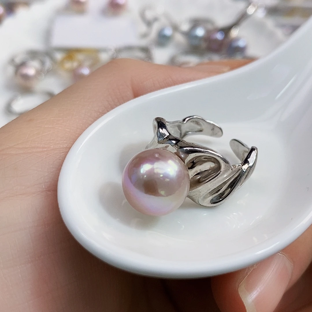 银S925镶嵌10.7特价流量单正圆极光炫彩正版珠宝淡水珍珠