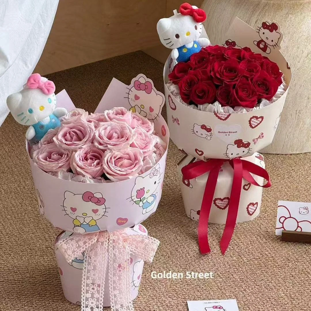 七夕卡片Hello Kitty花束卡片搭配手工材料花艺diy礼品装饰包装