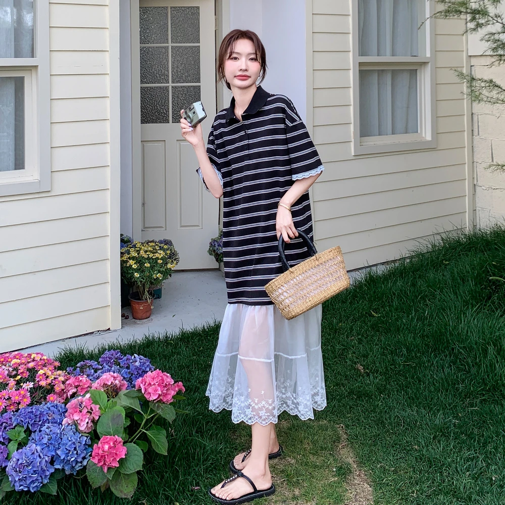 五一出游出片穿搭今年流行爆款巨好看洋气小个子条纹拼接连衣裙夏