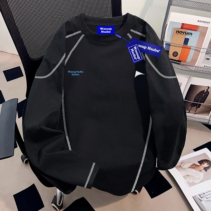 WASSUP HSUBE美式重磅国潮牌长袖T恤男士高级感痞帅高街宽松上衣