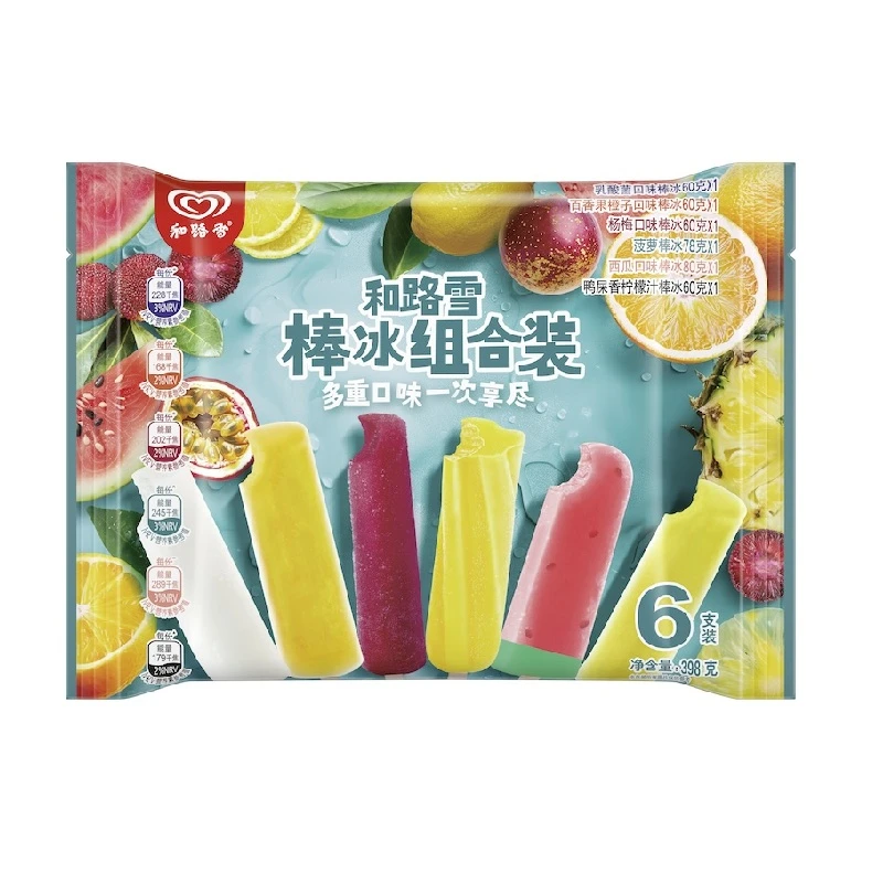 和路雪乳酸百香橙鸭屎香西瓜杨梅棒冰组合6支装398g