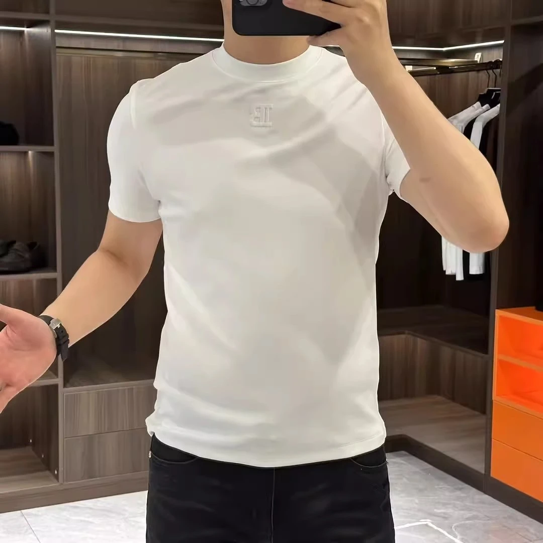 2025春秋新款男士时尚净版小标短袖圆领T恤百搭经典半袖商务男装