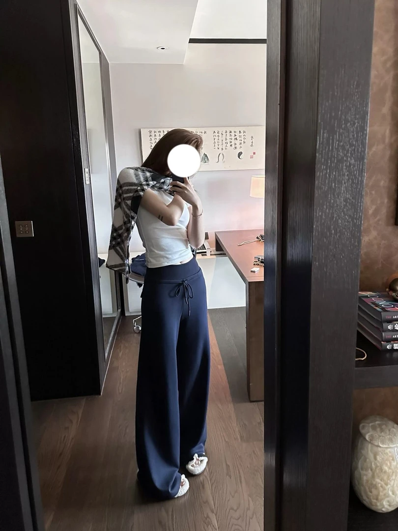 【氧气雨】蝶*嘻 bi温暖牌入定染磨毛藏青宽松秋冬直筒抽绳休闲裤