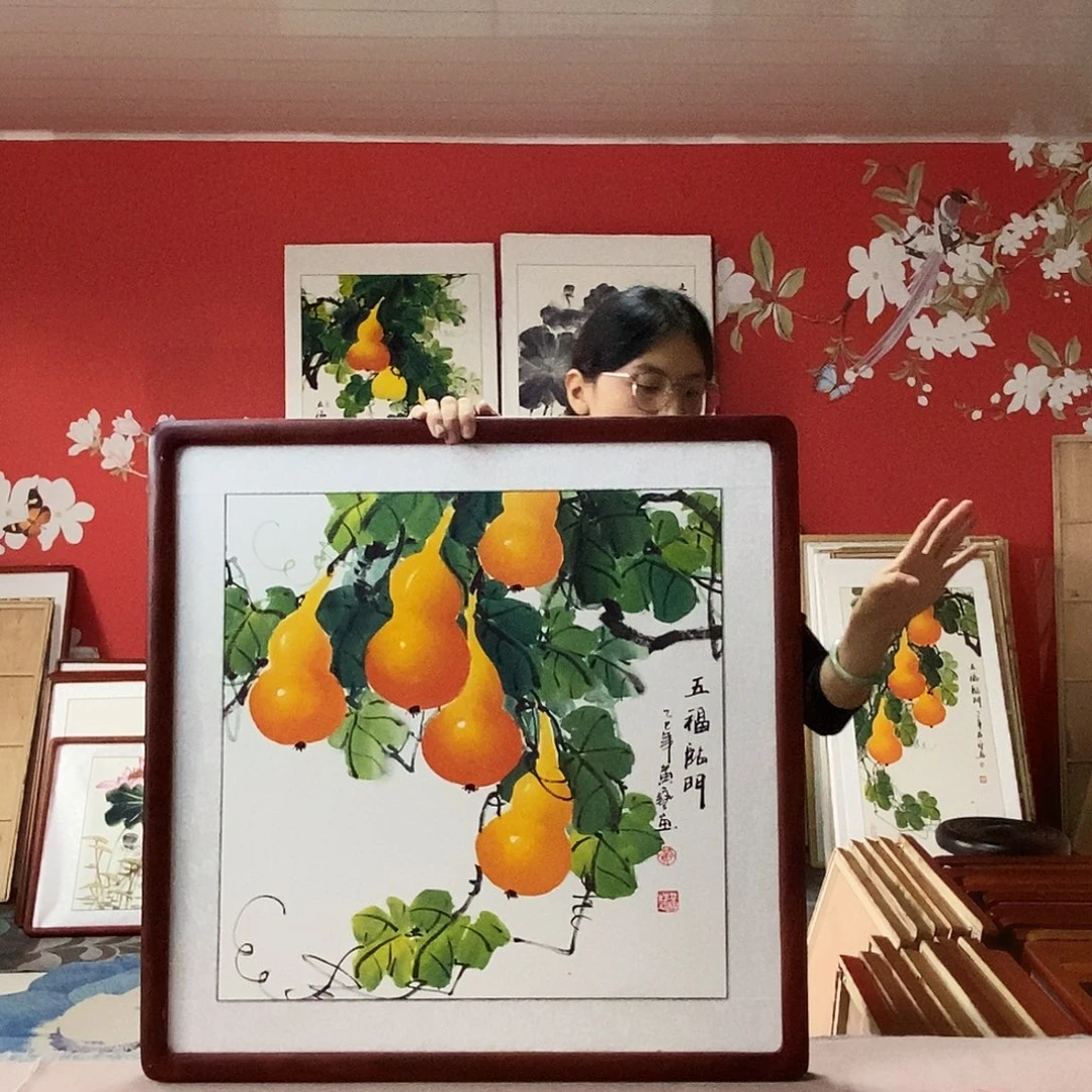 国画手写手绘带框包邮62✖️62国画作品