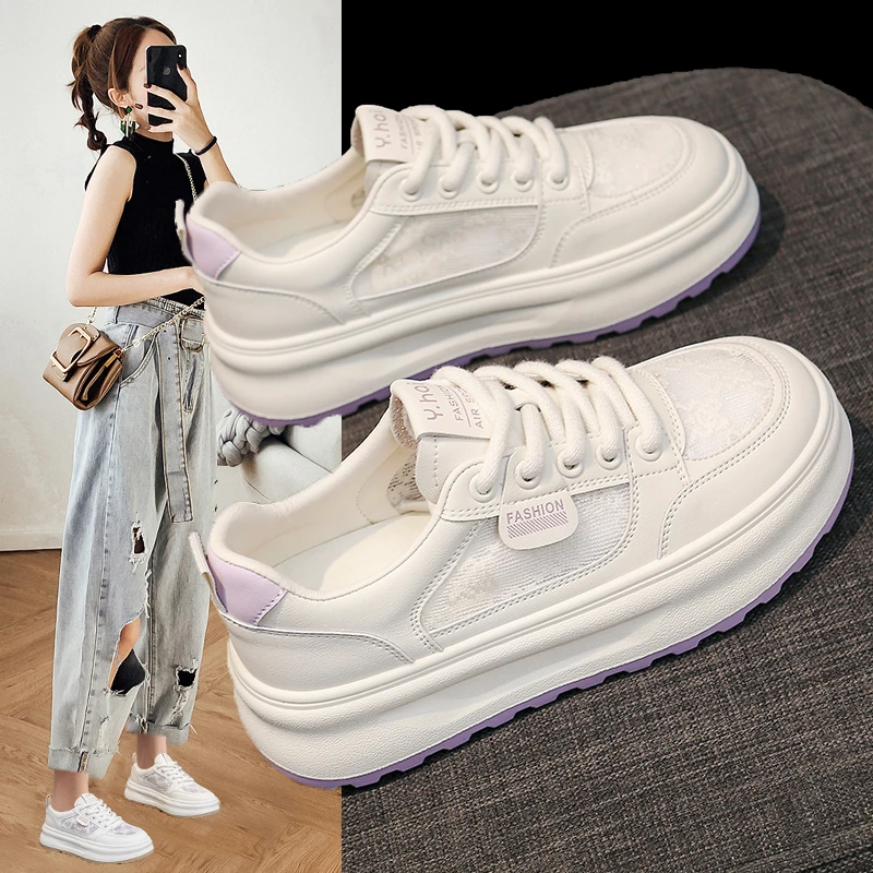 2025新款小白鞋女款夏季百搭厚底网面透气爆款女鞋子超火休闲板鞋
