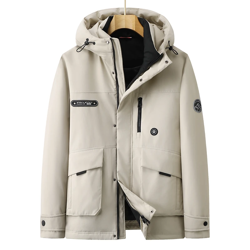 男装保暖连帽男士厚款休闲常规加厚大码男装90国标白鸭绒羽绒服