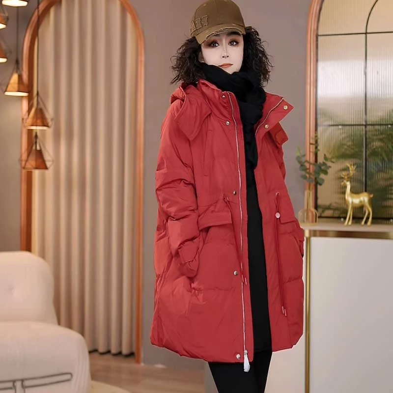 8582冬季新款韩版2024宽松休闲时尚大码连帽羽绒服女