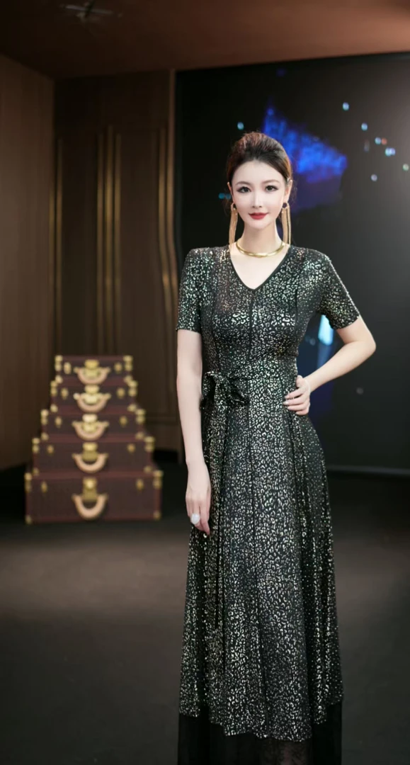 YINGHOU【曼曼】高贵轻奢时尚宴会优雅设计师连衣裙D1920