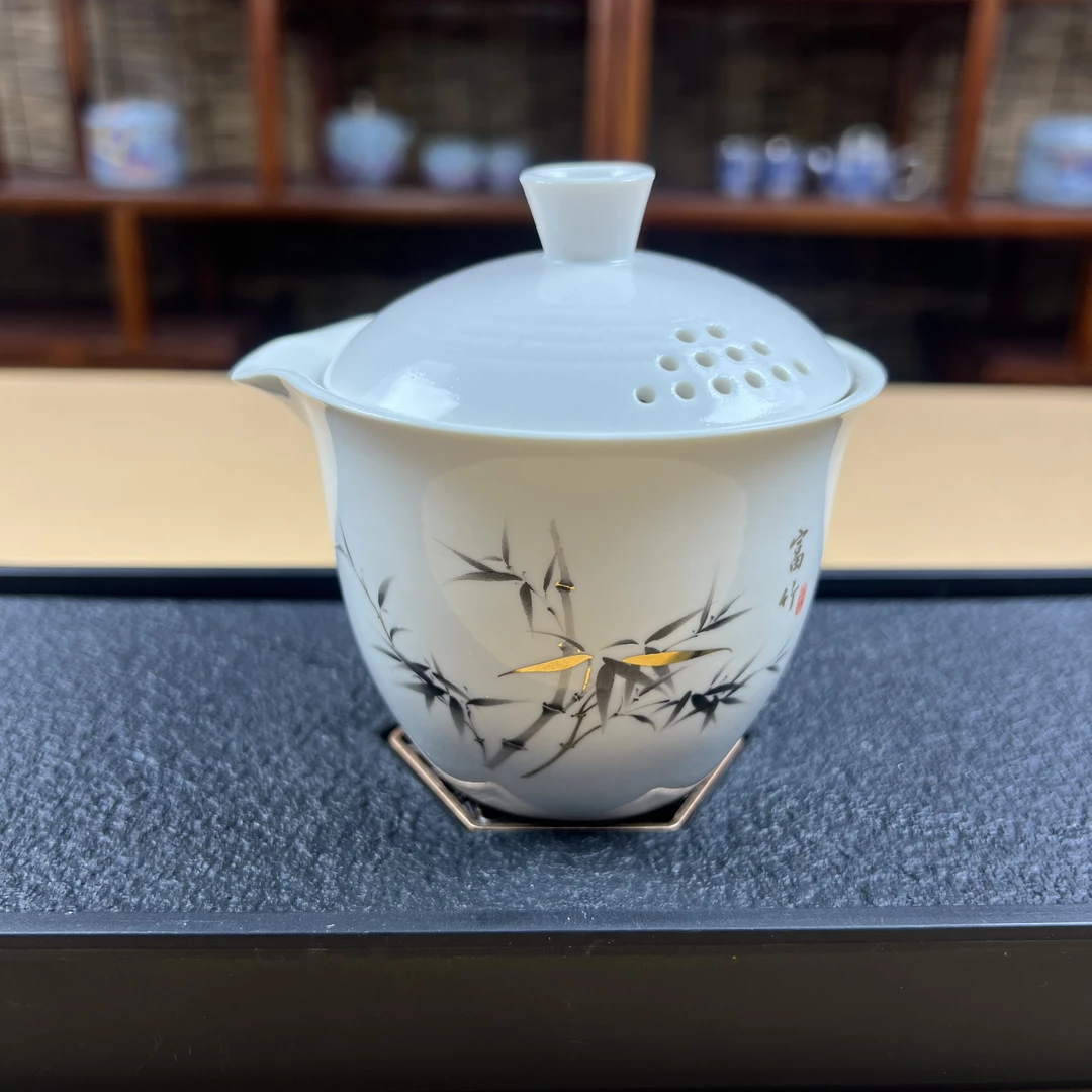 A0502白瓷富竹天下三杯