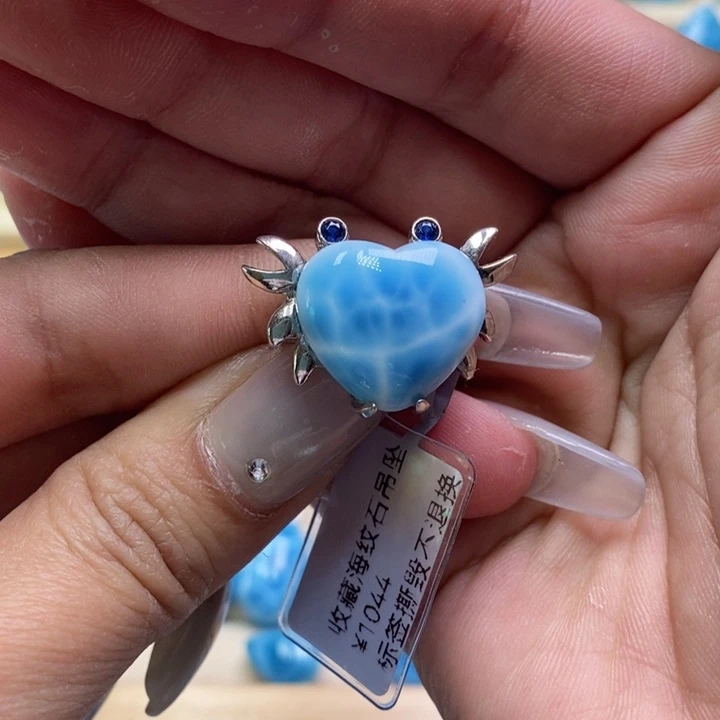 针钠钙石（海纹石）银S925镶嵌颈饰