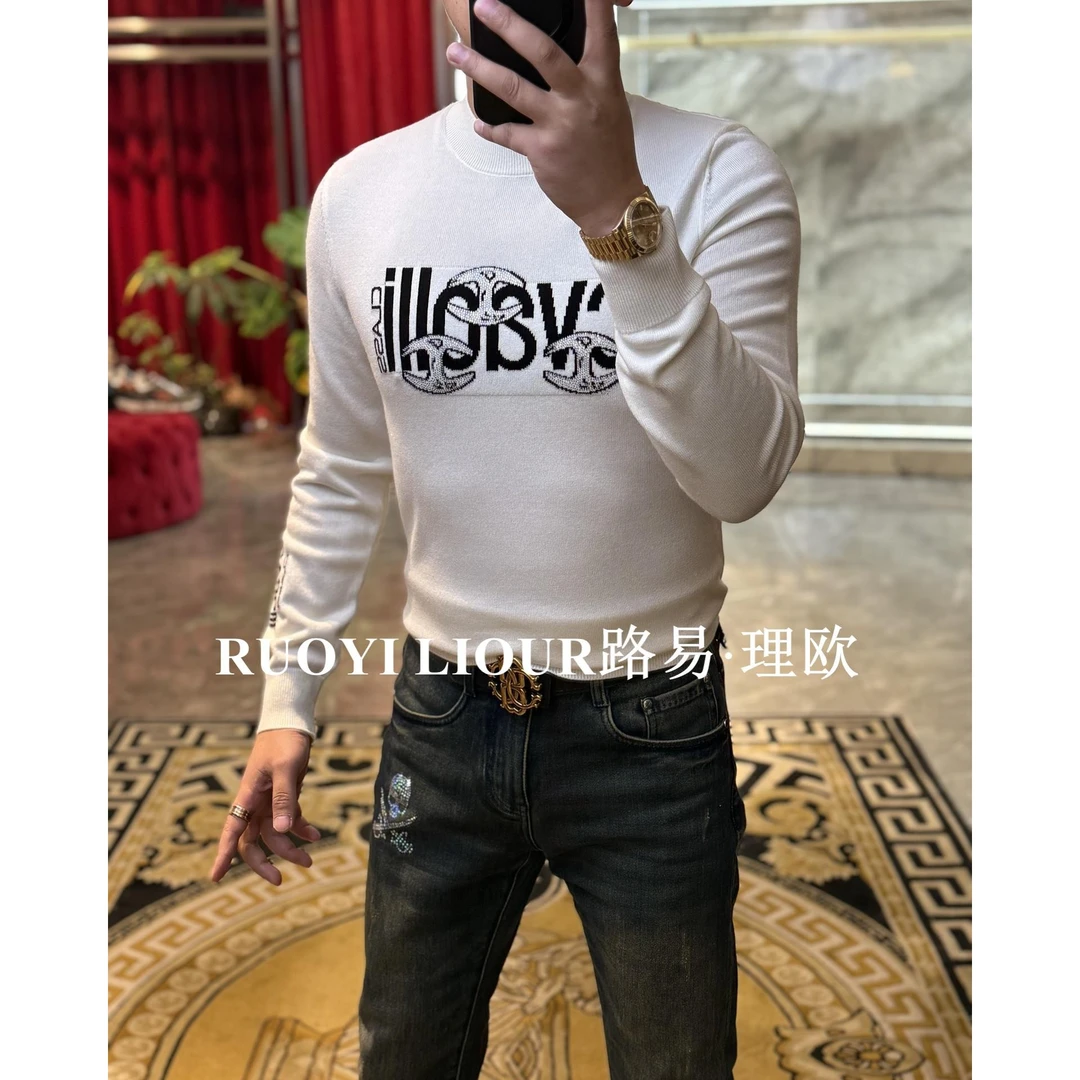 【路易理欧】2025早春新款潮流轻奢英文慵懒风针织男士毛衣01092