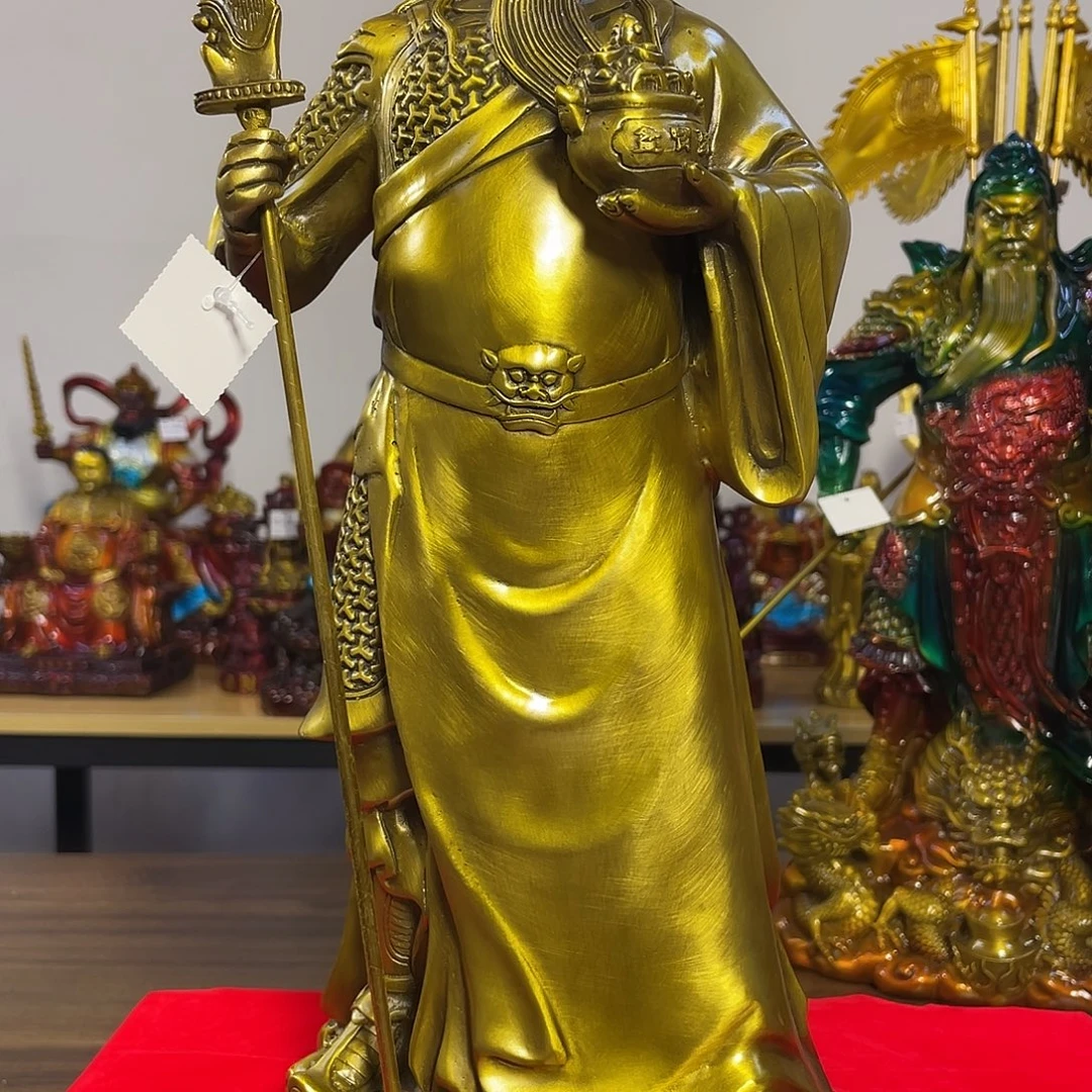 铜黄袍关公立像坨聚宝盆