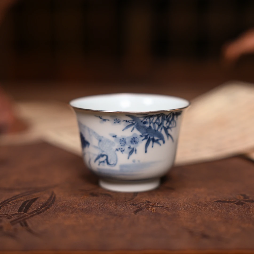 【好物】青花松鹤银口杯（雲由S0676）