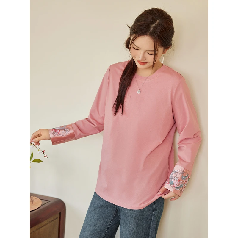 【现货】MsShe大码女装新款春国风刺绣索罗娜棉宽松T恤M2402137